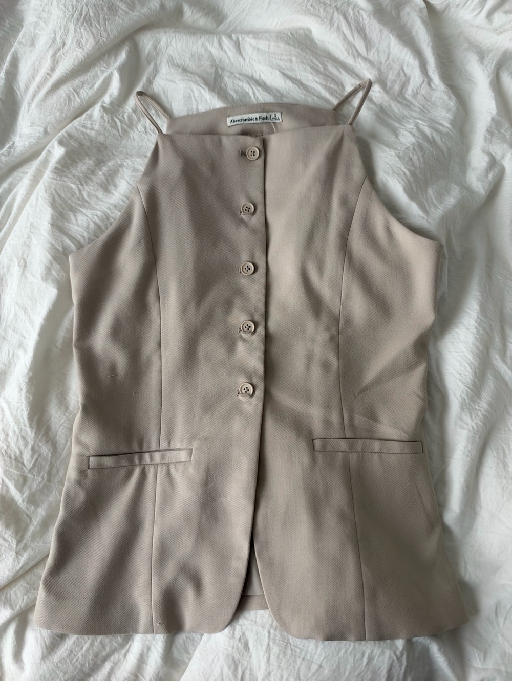 Abercrombie Women's High-Neck Suiting Vest in Ash Beige size S NWT
